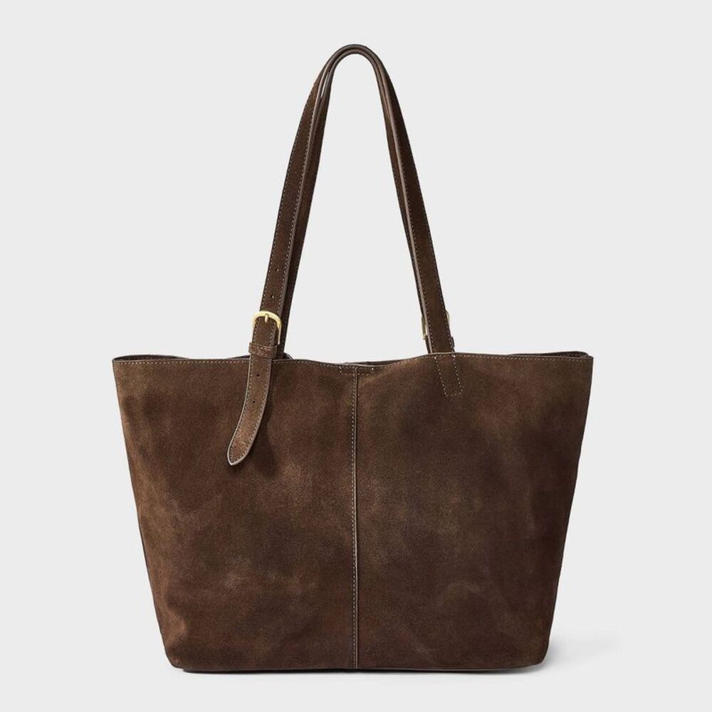 Suede Buckle Strap Tote Bag - Universal Thread Brown